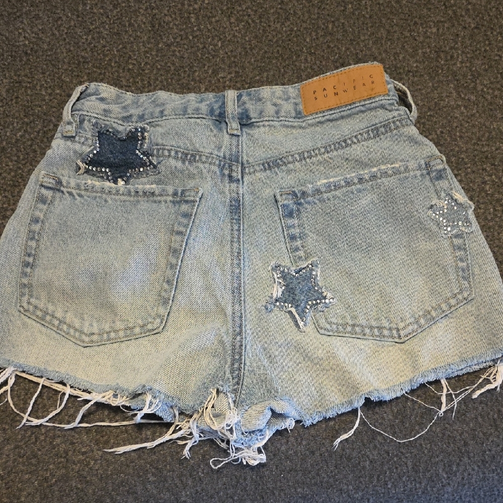 Pacific Sunwear Light Blue Star-rhinestone Studded Jean Shorts